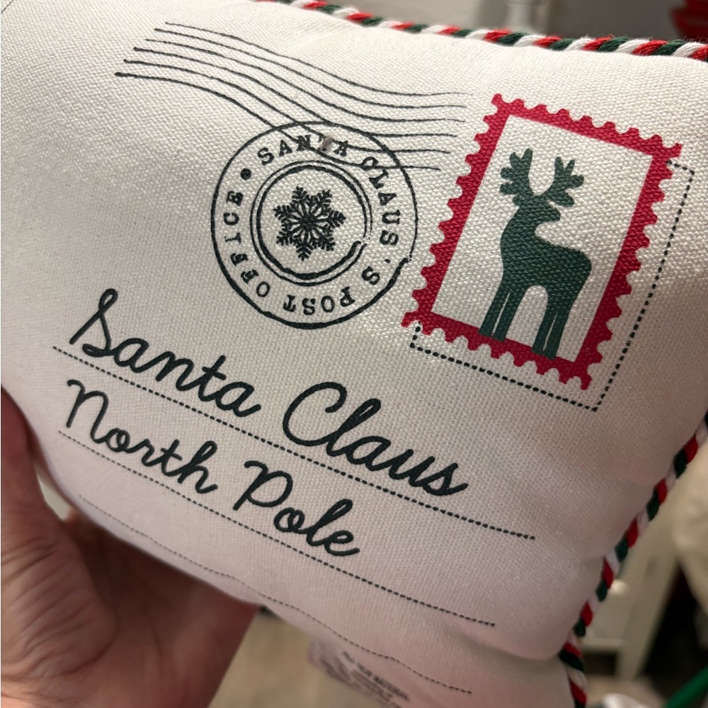 Festive Holiday Pillow with letter to Santa design